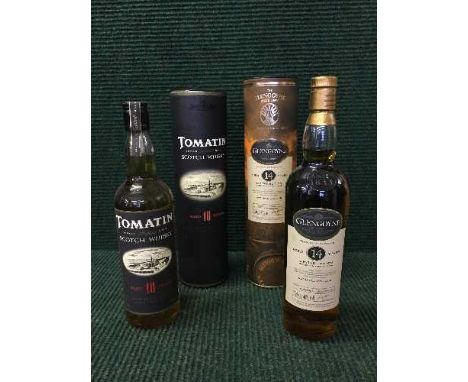 A bottle of Tomatin single malt Scotch whiskey aged ten years, 70 cl, in box and a bottle of The Glen Goyne aged fourteen yea