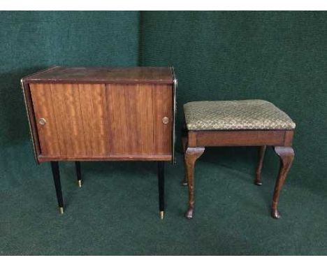 A mid 20th century teak record cabinet and an oak piano stool 