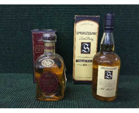A bottle of Chardhu single malt Scotch whiskey aged twelve years, 70 cl, in box and a bottle of  Springbank  single malt whis
