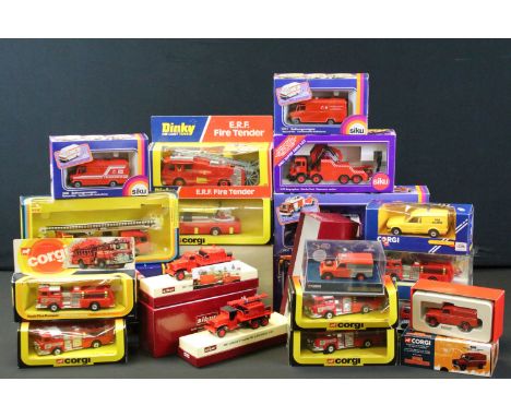22 Boxed diecast models to include Corgi 1126 Simon Snorkel-Dennis, Dinky 266 ERF Fire Tender, 5 x Siku models featuring 3432