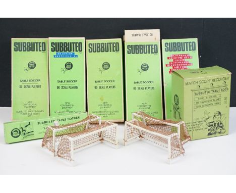 Subbuteo - Five boxed HW teams to include The Arsenal, Liverpool, Real Madrid, Fulham and Wolves, boxed scoreboard, 4 x goals