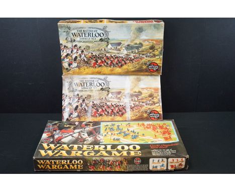 Three boxed Airfix HO / OO scale plastic model kits to include 2 x The Battle Of Waterloo Assault Sets (1 x contents appearin