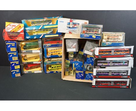 33 Boxed Corgi diecast model buses to include Original Omnibus, Classics etc, diecast ex, box condition varies (two boxes) 