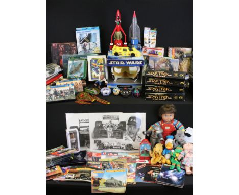 Large collection of various toys and games to include 3 x Bluebird Mighty Max sets, Masudaya YM-3 B-9 Talking Robot, 3 x Ital