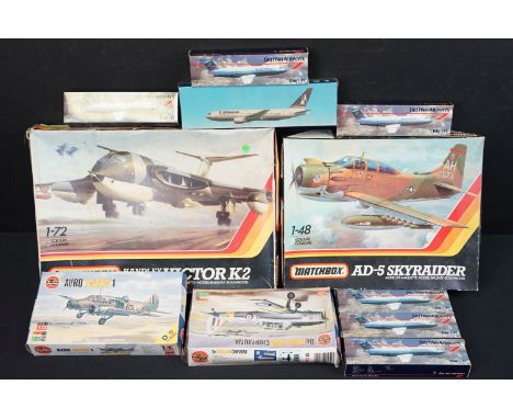 11 Boxed Aviation plastic model kits to include 2 x Matchbox (PK-551 Victor K.2 and PK-651 AD-5 Skyrider), 2 x Airfix (01054 