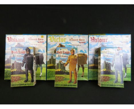 Six boxed Marx figures and horses from The Noble Knight Series to include 3 x figures featuring 2080 Sir Roland Silver Knight