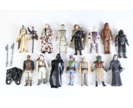 Star Wars - 14 original Star Wars figures to include Logray Ewok Medicine Man, Han Solo In Trench Coat, C3PO, Chewbacca, Luke