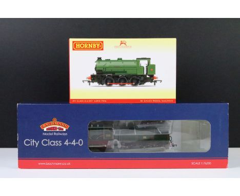 Two boxed OO gauge locomotives to include Bachmann 31-727 City Class 3439 City of London GWR Monogram and Hornby R3533 J94 Cl