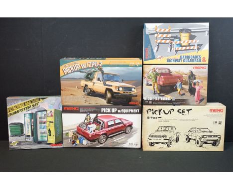 Six boxed Ming 1/35 plastic model kits and figures to include VS-007 Pick Up Set, VS-005 Pick Up w / ZPU-2, VS-002 Pick Up w 