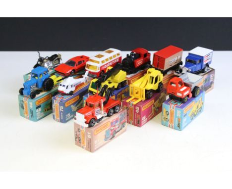 12 Boxed Matchbox 75 Series / Superfast diecast models to include 70 Ferrari, 46 Ford Tractor and Harrow, 61 Peterbilt Wrecke
