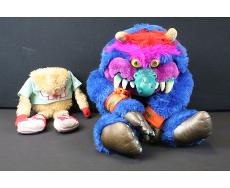 Two teddies / plush items to include Amtoy My Pet Monster with dark blue body, purple face and orange velcro handcuffs and Te