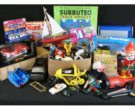 Collection of various toys and games to include Subbuteo Table Soccer Continental Club Edition with figures, goal nets and va