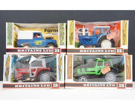 Four boxed Britains diecast model models to include 9522 Massey Ferguson Tractor, 9524 Ford Tractor, 9526 Deutz Tractor and 9