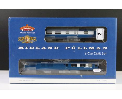 Boxed Bachmann OO gauge 31255DC Midland Pullman Six Car Unit Nanking Blue DCC On Board set, complete, some storage wear to bo