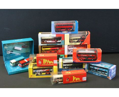 14 Boxed / cased diecast model buses to include 5 x Creative Master models featuring UKBUS6001, UKBUS3014, UKBUS1003, UKBUS30