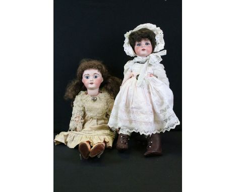 Two Early 20th C bisque headed dolls to include German Simon &amp; Halbig Kammer &amp; Reinhardt doll in white dress and head