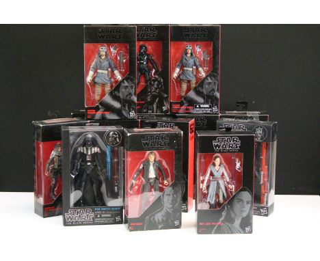 Star Wars - 14 Carded Hasbro Star Wars The Black Series figures featuring Ray (Jedi Training), Resistance Tech Rose, Han Solo