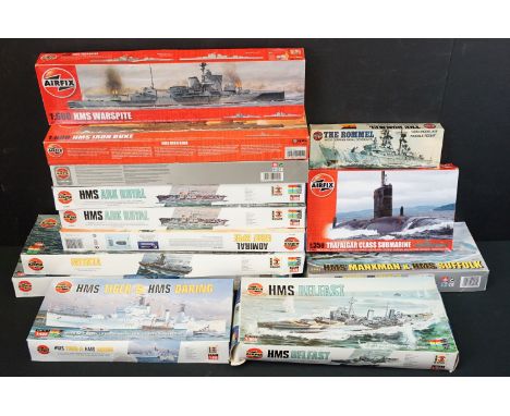 13 Boxed Airfix sea related plastic model kits to include 05202 Moskva, 05201 SS Canberra, 04213 HMS Tiger &amp; HMS Daring, 