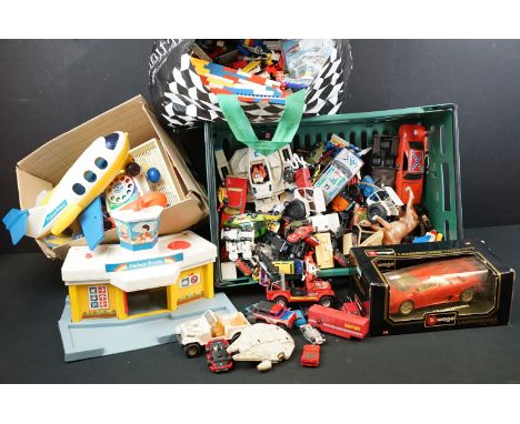 Large quantity of vintage Lego with various bricks, minifigures, base plates and accessories plus a boxed Burago 1/18 3028 La