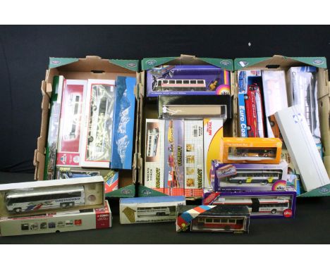 28 Boxed diecast model buses to include Conrad 5424 Nurnberg Aiport Bus, Siku 3517 Gelenkbus, Siku 3121 Linienbus, Cararama S