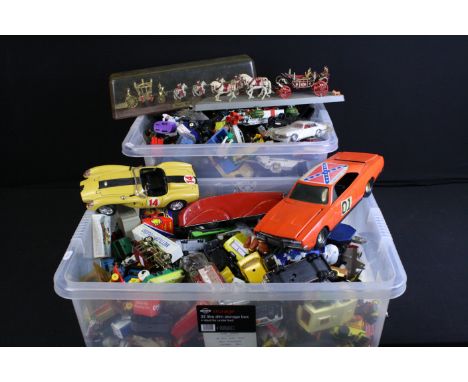 Large quantity of play worn diecast featuring Matchbox, Corgi, Lone Star, Crescent Toys, Polistil, Lintoy, etc (2 boxes) 