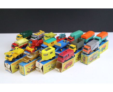 16 Boxed Matchbox 75 Series diecast models to include 33 Lamborghini Miura P400, 1 Mercedes Truck, 43 Pony Trailer, 65 Claas 