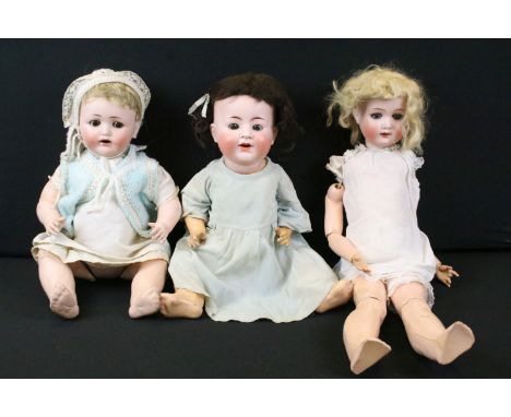 Three Early 20th C German bisque headed dolls to include 1 x Alt, Beck &amp; Gottschalck marked 1361 45 to neck with sleeping