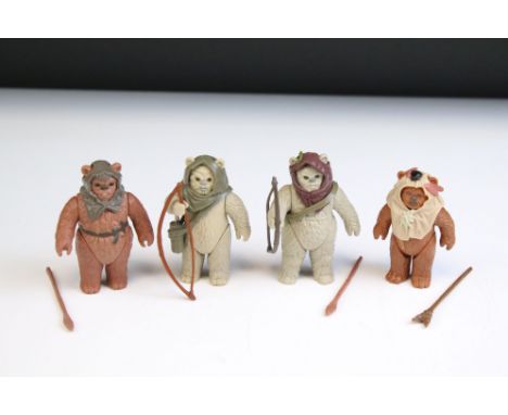Star Wars - Four original Last 17 Ewok figures to include Romba, Warok, Lumat and Paploo, complete with accessories, vg 