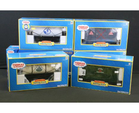 Six boxed Bachmann G scale Thomas &amp; Friends Deluxe items of rolling stock to include 98005 Tidmouth Milk Tank, 98017 Box 