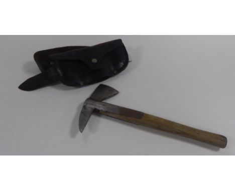 CIRCA 1930's/1940's FIREMANS AXE, stamped Elwell 5122, forged steel with hardwood handle and the black leather belt and retai