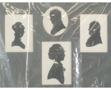 FOUR LATE 19TH/EARLY 20TH CENTURY PAINTED SILHOUETTE PORTRAITS OF TWO LADIES AND TWO GENTLEMAN the largest of a lady facing r