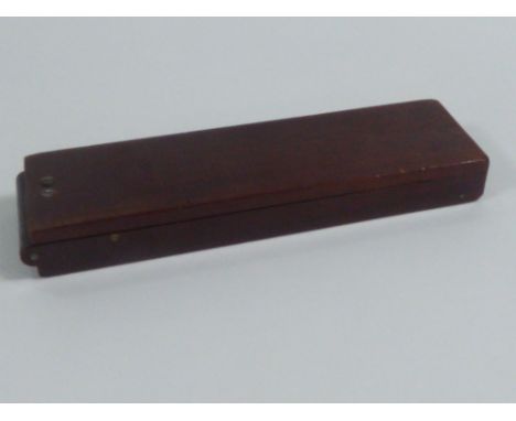 NINETEENTH CENTURY MAHOGANY CASED BRASS FOLDING COIN SCALE, the case fitted to receive the five numbered brass disc shaped we