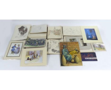 D.W. FIELDING AND OTHERS, FOUR ARTIST SKETCH PADS CIRCA 1930's AND 1950's architecture and other studies including animals, s