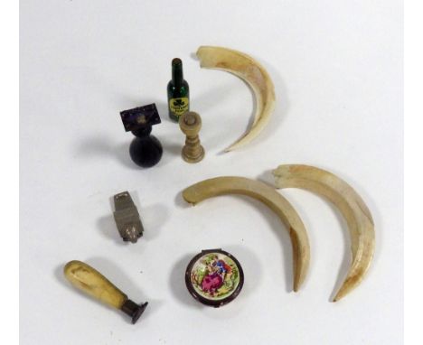 MAINLY PRE-WAR ARTEFACT'S to include; pair of Victorian electroplate scissor pattern CANDLE SNUFFERS, MINIATURE GUINNESS BOTT