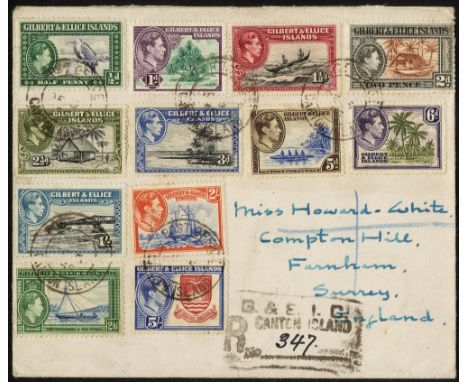 Gilbert & Ellice Islands. 1939-56 range of used and covers. KG VI set on cover from Fanning Island (14 FEB 39, stated to be f