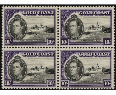 Gold Coast. 1938-45 line perf 12 ½d, 1d, 9d, 2/- and 5/-; comb perf set singles (with shades to 5/-) and blocks of four, appa