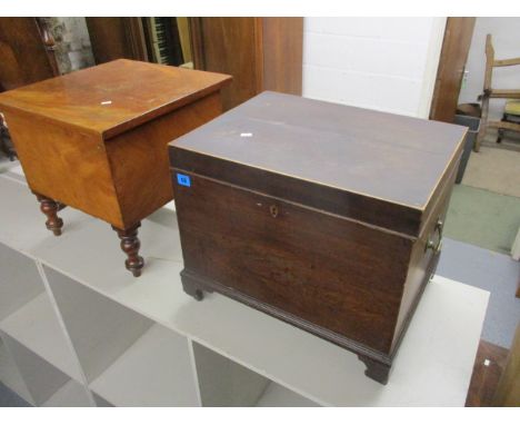 Two 19th century mahogany night commodes, one raised on turned, tapered legs, the other on bracket feet