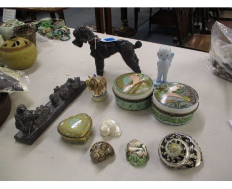 A mixed lot to include trinket boxes, an Alessi model of an angel, shells and other items