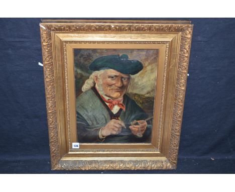 A Victorian oil painting - study of a Scotsman lighting his pipe.