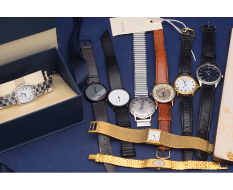 A quantity of gentleman's wristwatches, by Raymond Weil (one boxed), Becker, Giani-Giorgio, Fossil, Rotary and others; togeth