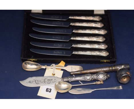 A Victorian silver mustard spoon, by John Lowe, Chester 1844; a Victorian silver knife, possibly by John Tongue, Birmingham 1