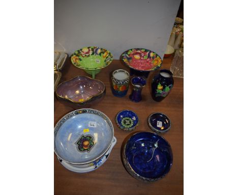 Maling ceramics, to include: a vase and trinket dish in honeycomb and daisy pattern; a basket in crocus pattern; a fitted bow