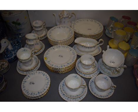 A Royal Albert 'Memory Lane' pattern part dinner and tea service, to include: dinner plates, teapot, tea cups and saucers.