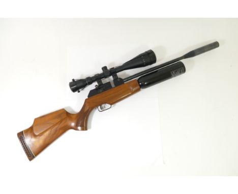 Theoben Rapid England 17/177 .77 air rifle with textured semi-pistol grip, raised cheek piece, sound moderator with Hawke Ecl