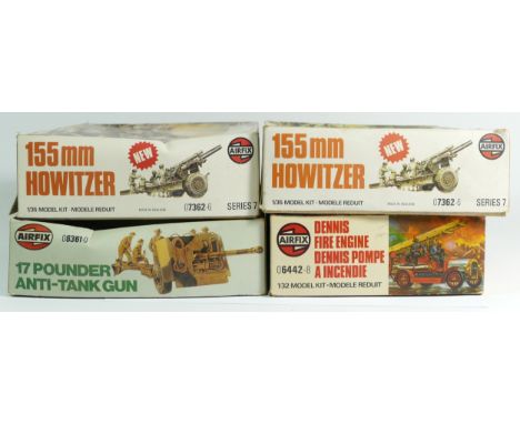 Airfix, two vintage 1975 plastic and metal 1:35 military 155mm Howitzer model kits, 07362-6, together with a 1981 1:35 17 pou
