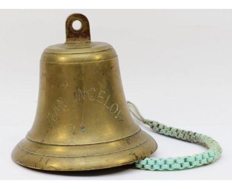 A brass ships bell, inscribed Jean Ingelow, by John Roby Ltd., Rainhill, 21 x 20cm.The Jean Ingelow was named after the Bosto