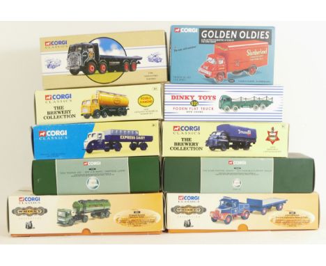 Corgi, nine boxed die-cast models to include a Golden oldies Slumberland van, and a Dinky Toys 905 Foden Flat Truck (made in 