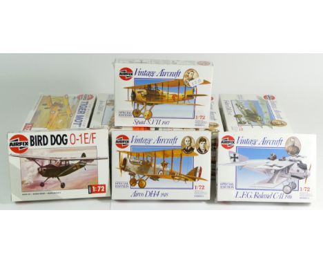 Airfix, sixteen vintage plastic 1:72 kits of aviation models, 01058, 01015, 61050-0, three 01079, 01007, 00013, 01080, 01082,