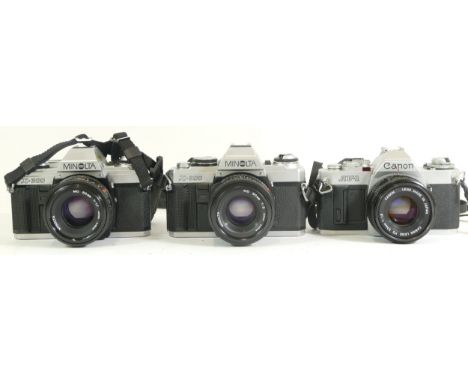 Three assorted cameras comprising of a Minolta X-300 camera with a Minolta 1:1.7 50mm lens, a Minolta X-500 with a 1:2 50mm l