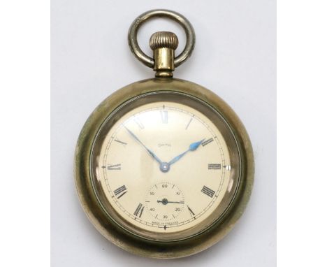 Smith for L.N.E.R., a nickel plated manual wind open face railway pocket watch, off white dial with Roman numerals and subsid